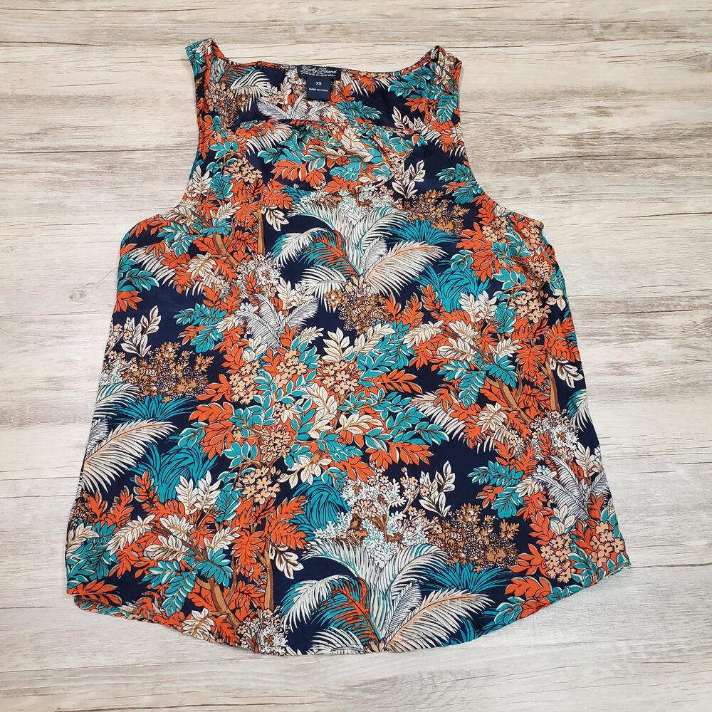 Lucky Brand Blouse Womens XS Navy Silk Tropical Floral Sleeveless Tank Top